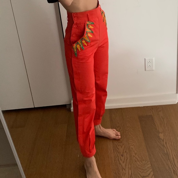 Vintage Enrico Coveri Orange Cotton Pants Small - Picture 2 of 5